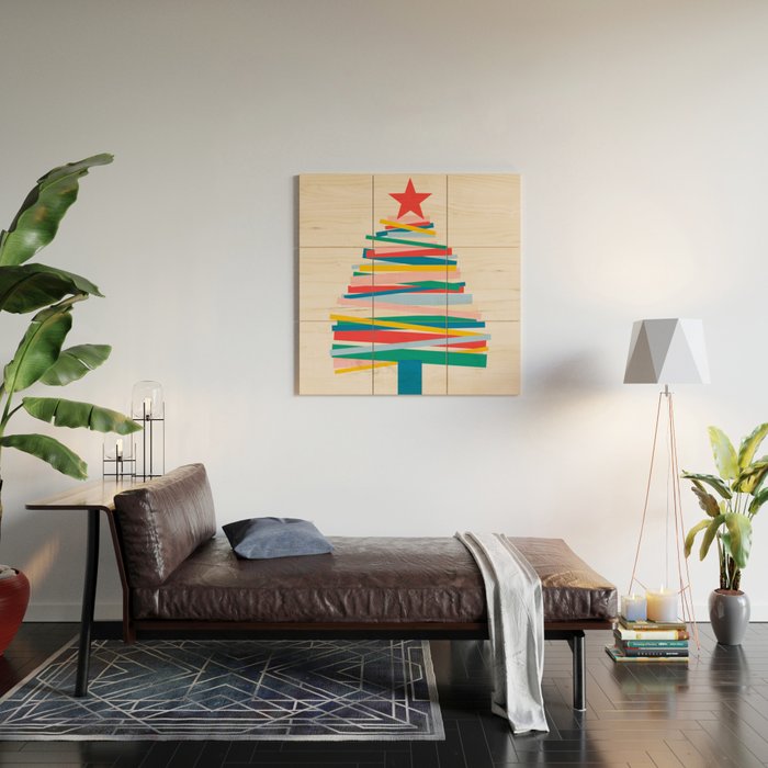 Ribbon Christmas Tree - primary Wood Wall Art Gallery Image 2