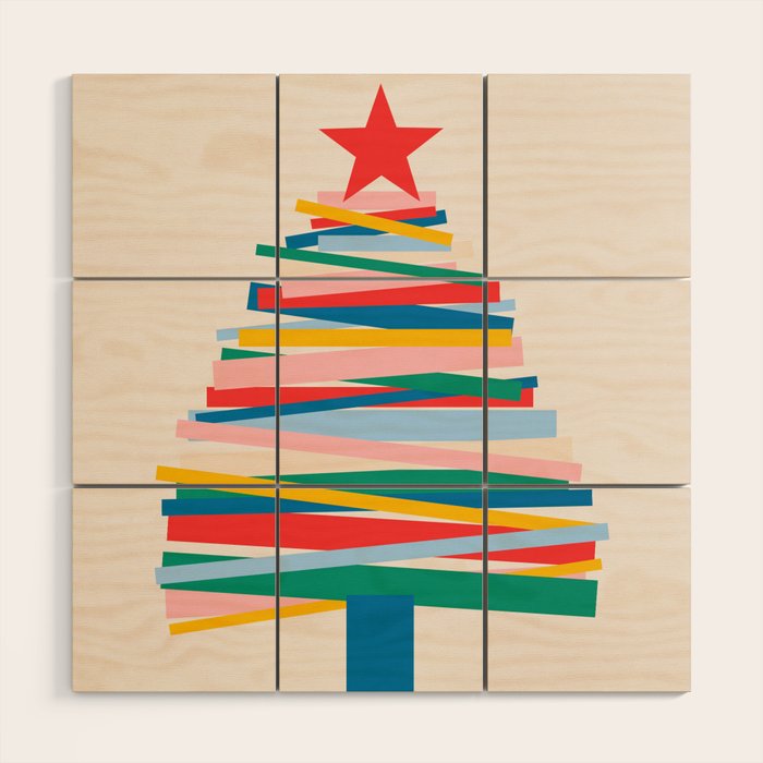 Ribbon Christmas Tree - primary Wood Wall Art Gallery Image 1