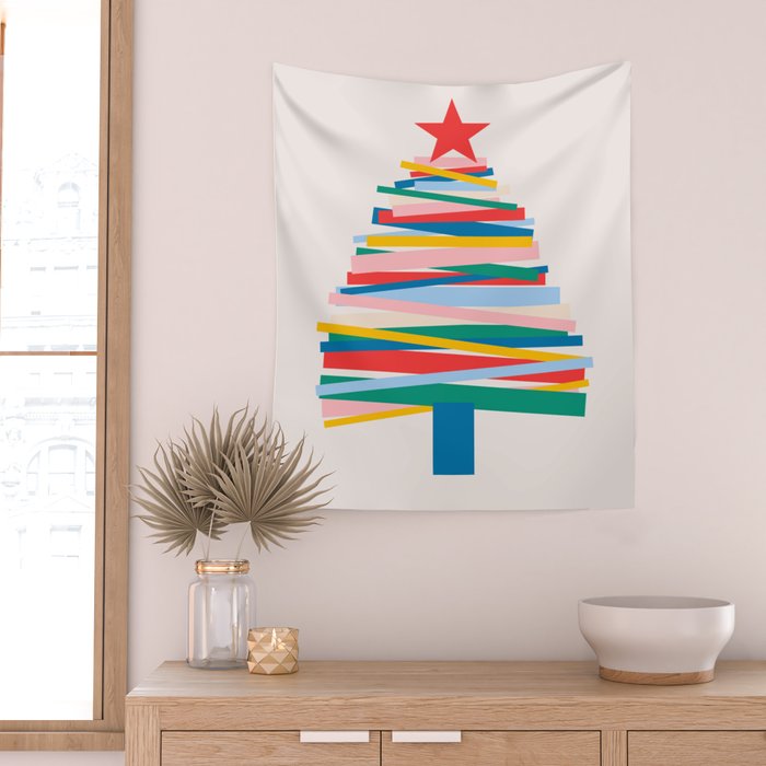 Ribbon Christmas Tree - primary Wall Tapestry Gallery Image 2