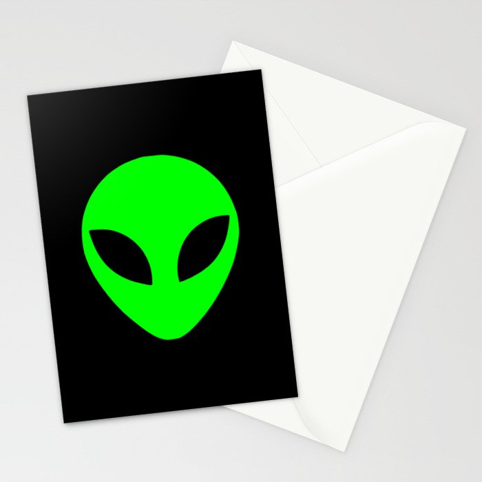 Black and Green Alien Head Shape Stationery Card Gallery Image 2