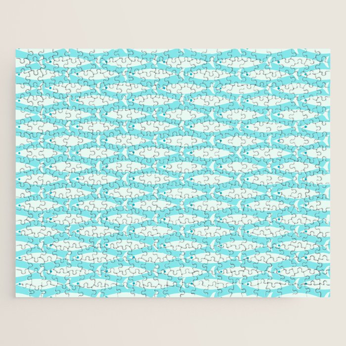 Coastal Fish Pattern in Light Aqua Jigsaw Puzzle Gallery Image 1
