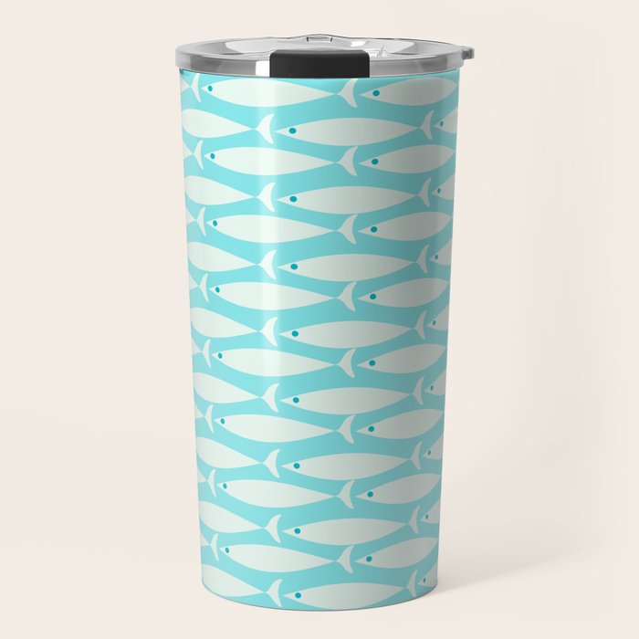 Coastal Fish Pattern in Light Aqua Travel Mug Gallery Image 1