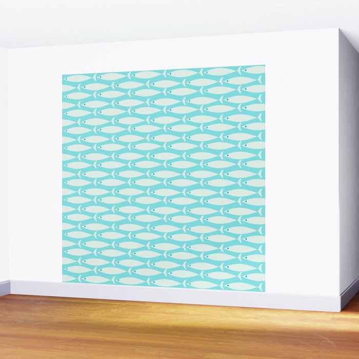 Coastal Fish Pattern in Light Aqua Wall Mural Gallery Image 2