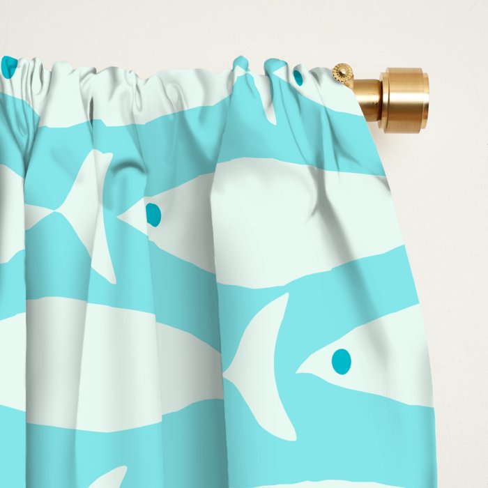Coastal Fish Pattern in Light Aqua Window Curtain Gallery Image 2