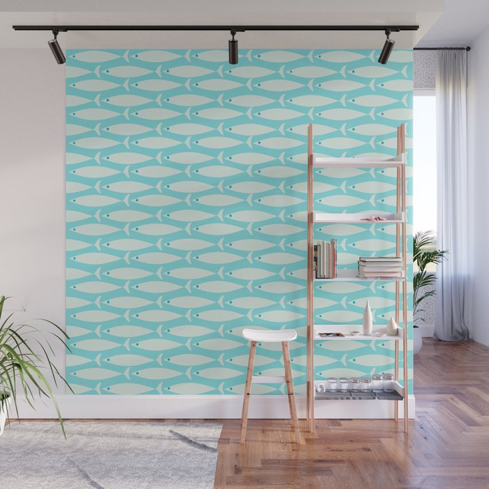 Coastal Fish Pattern in Light Aqua Wall Mural Gallery Image 1