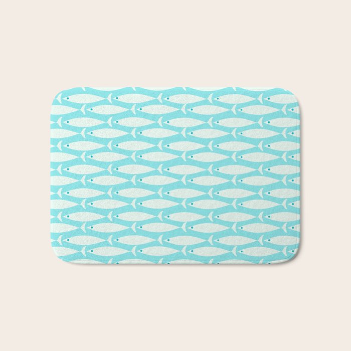 Coastal Fish Pattern in Light Aqua Bath Mat Gallery Image 1