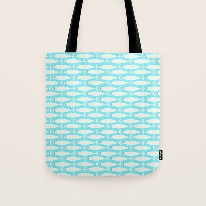 Coastal Fish Pattern in Light Aqua Tote Bag Gallery Image 1