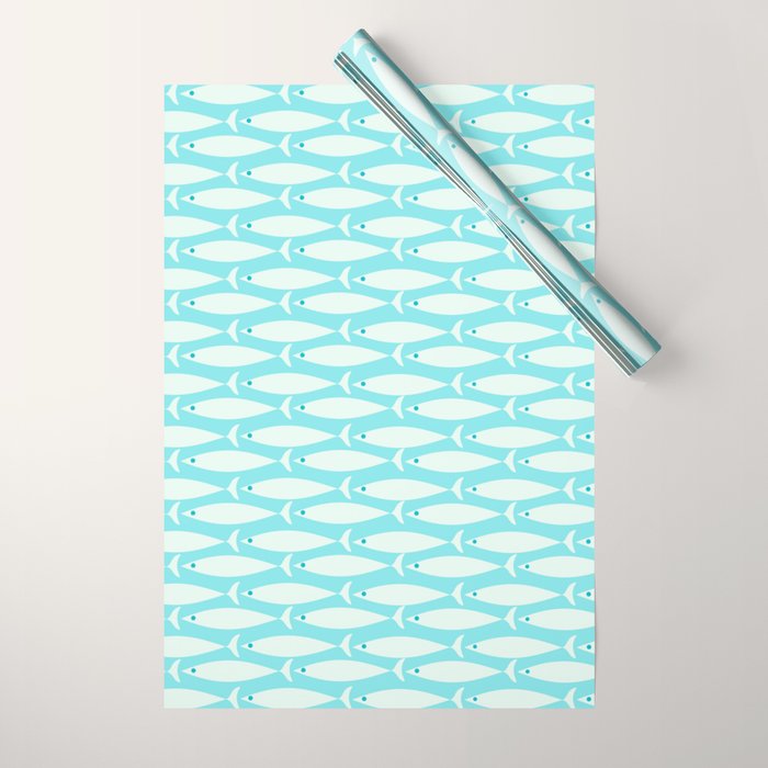 Coastal Fish Pattern in Light Aqua Wrapping Paper Gallery Image 1