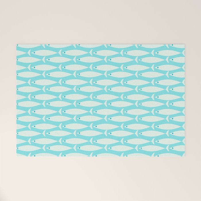 Coastal Fish Pattern in Light Aqua Welcome Mat Gallery Image 1