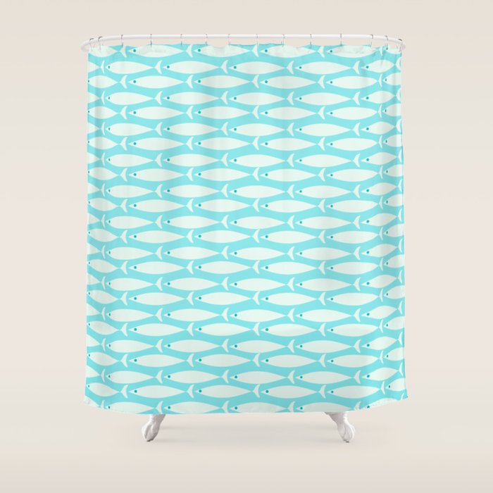 Coastal Fish Pattern in Light Aqua Shower Curtain Gallery Image 1