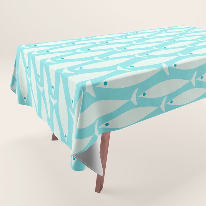 Coastal Fish Pattern in Light Aqua Tablecloth Gallery Image 1