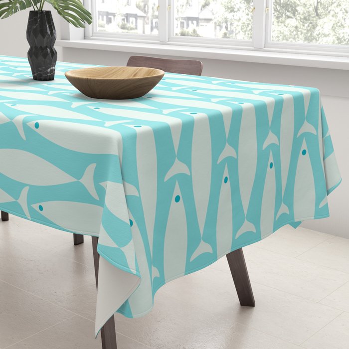 Coastal Fish Pattern in Light Aqua Tablecloth Gallery Image 3