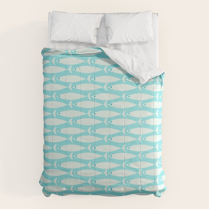 Coastal Fish Pattern in Light Aqua Comforter Gallery Image 1