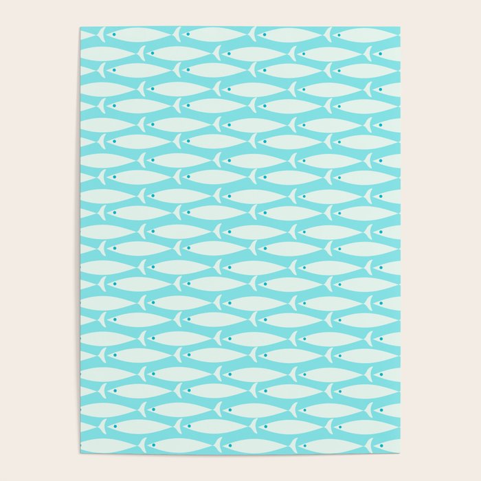 Coastal Fish Pattern in Light Aqua Poster Gallery Image 4