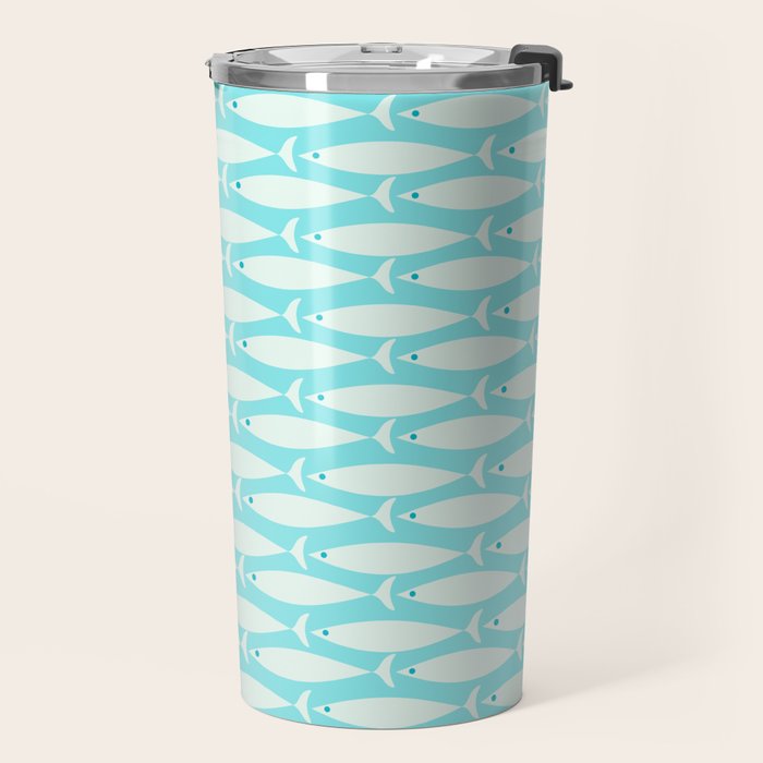 Coastal Fish Pattern in Light Aqua Travel Mug Gallery Image 2