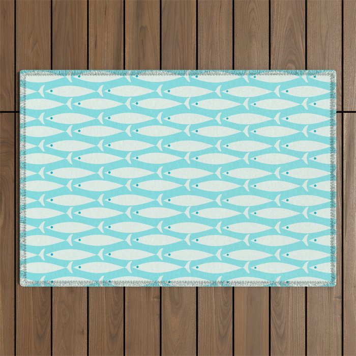 Coastal Fish Pattern in Light Aqua Outdoor Rug Gallery Image 1