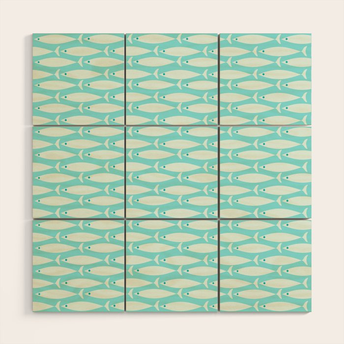 Coastal Fish Pattern in Light Aqua Wood Wall Art Gallery Image 1
