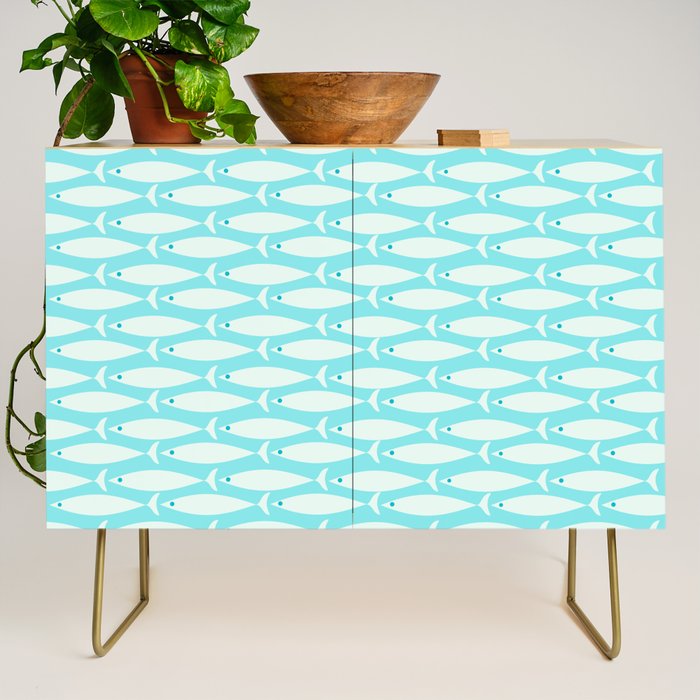 Coastal Fish Pattern in Light Aqua Credenza Gallery Image 1