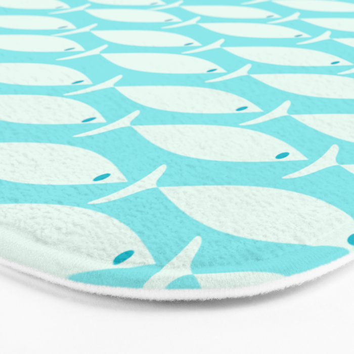 Coastal Fish Pattern in Light Aqua Bath Mat Gallery Image 3