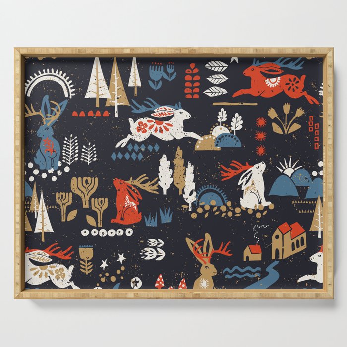 Happy nordic Wolpertinger dark Serving Tray Gallery Image 1