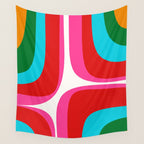 Retro Groove Vivid Mid Century Modern Abstract Pattern with Hot Pink Wall Tapestry Gallery Image 4