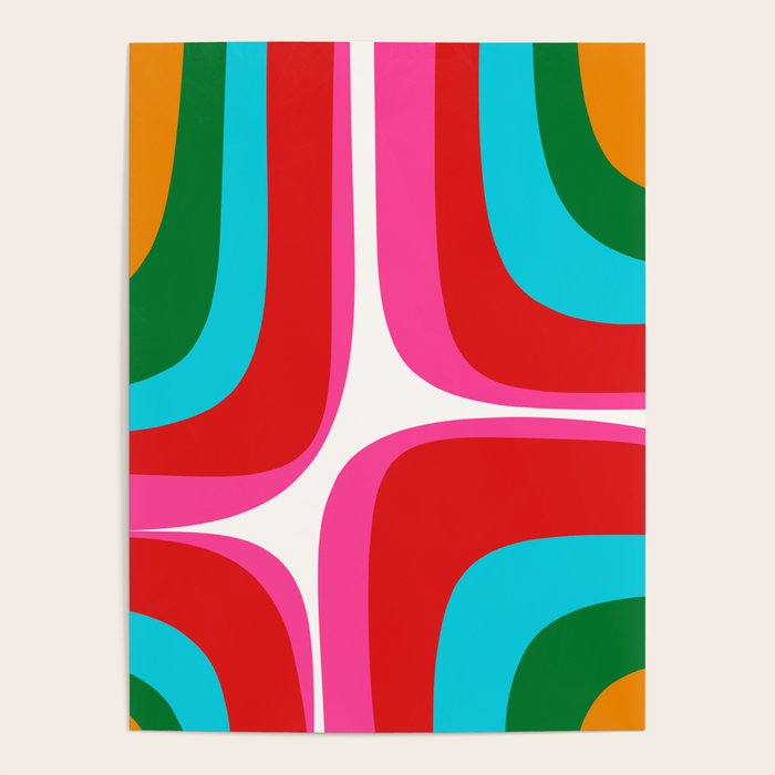 Retro Groove Vivid Mid Century Modern Abstract Pattern with Hot Pink Poster Gallery Image 4