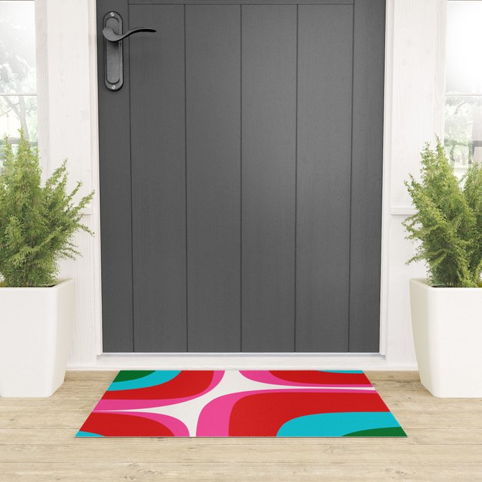 Retro Groove Vivid Mid Century Modern Abstract Pattern with Hot Pink Welcome Mat Gallery Image 3