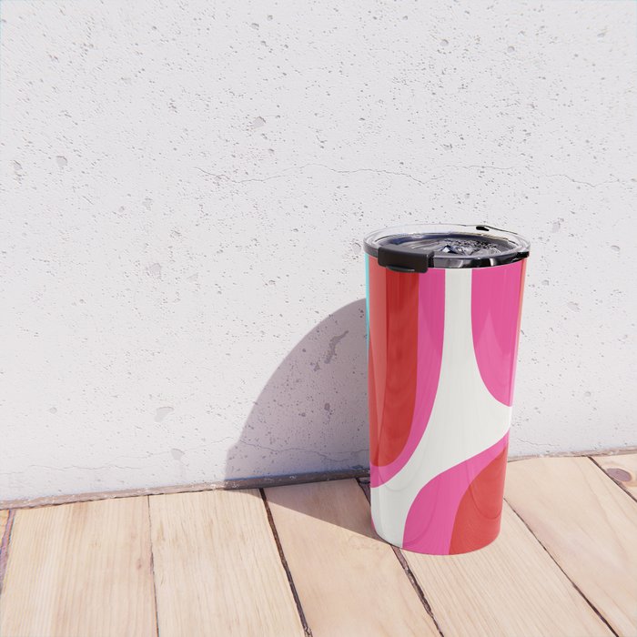 Retro Groove Vivid Mid Century Modern Abstract Pattern with Hot Pink Travel Mug Gallery Image 4