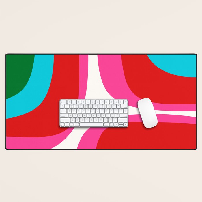 Retro Groove Vivid Mid Century Modern Abstract Pattern with Hot Pink Desk Mat Gallery Image 1