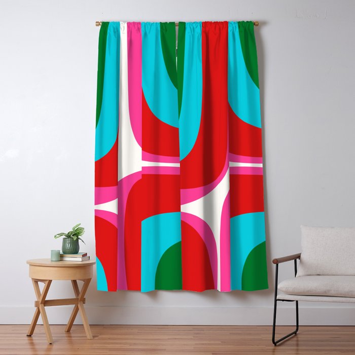 Retro Groove Vivid Mid Century Modern Abstract Pattern with Hot Pink Window Curtain Gallery Image 1