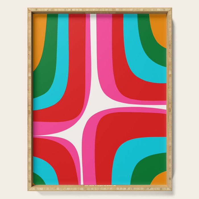 Retro Groove Vivid Mid Century Modern Abstract Pattern with Hot Pink Serving Tray Gallery Image 1