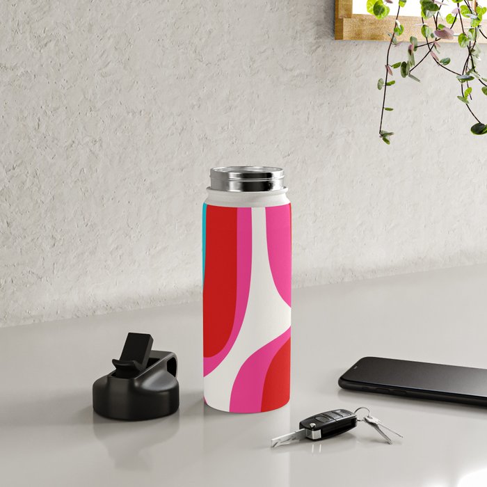 Retro Groove Vivid Mid Century Modern Abstract Pattern with Hot Pink Water Bottle Gallery Image 4