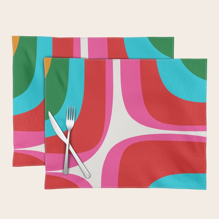 Retro Groove Vivid Mid Century Modern Abstract Pattern with Hot Pink Placemat Gallery Image 1