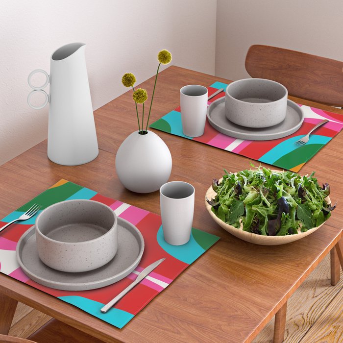 Retro Groove Vivid Mid Century Modern Abstract Pattern with Hot Pink Placemat Gallery Image 2