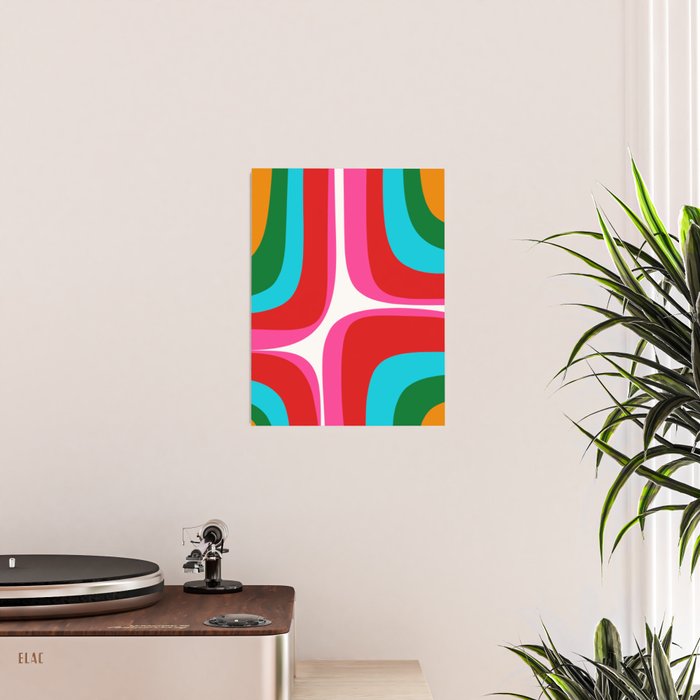 Retro Groove Vivid Mid Century Modern Abstract Pattern with Hot Pink Poster Gallery Image 2