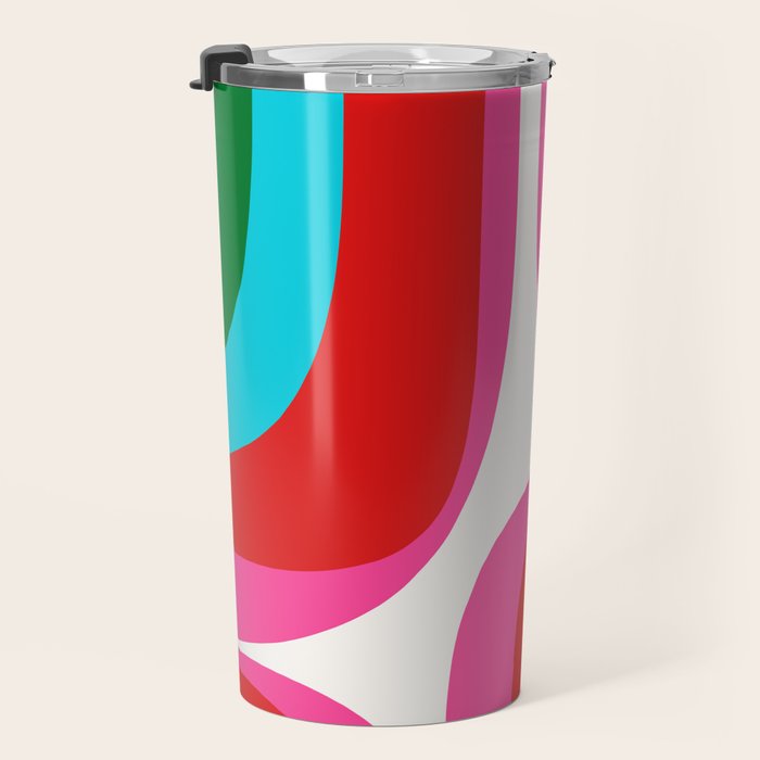 Retro Groove Vivid Mid Century Modern Abstract Pattern with Hot Pink Travel Mug Gallery Image 3