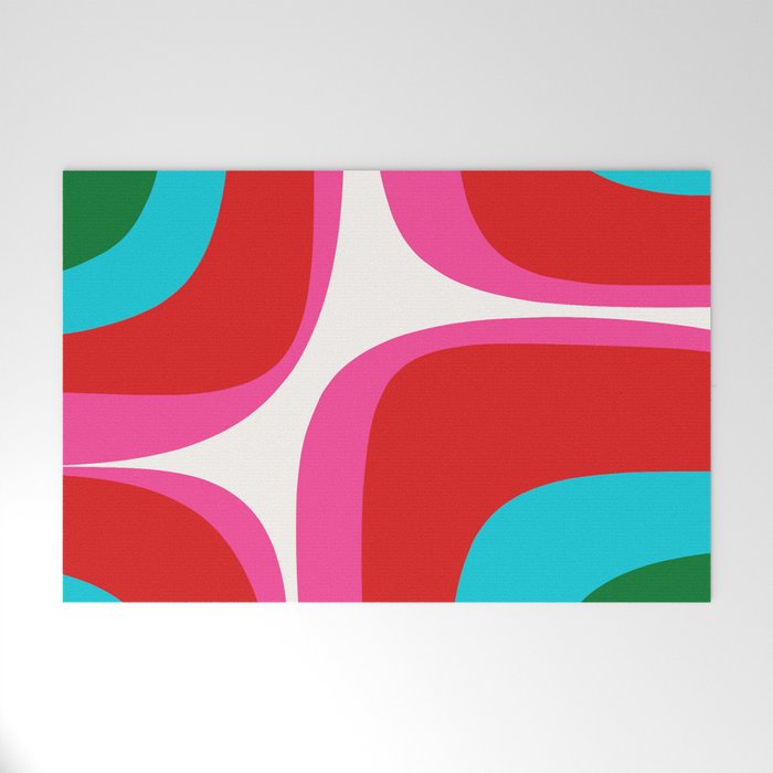 Retro Groove Vivid Mid Century Modern Abstract Pattern with Hot Pink Welcome Mat Gallery Image 1