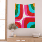 Retro Groove Vivid Mid Century Modern Abstract Pattern with Hot Pink Wall Tapestry Gallery Image 2