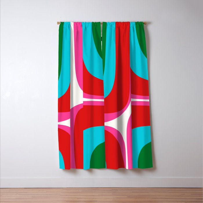 Retro Groove Vivid Mid Century Modern Abstract Pattern with Hot Pink Window Curtain Gallery Image 3
