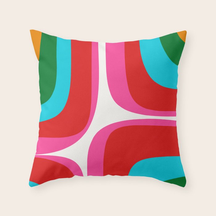 Retro Groove Vivid Mid Century Modern Abstract Pattern with Hot Pink Throw Pillow Gallery Image 6