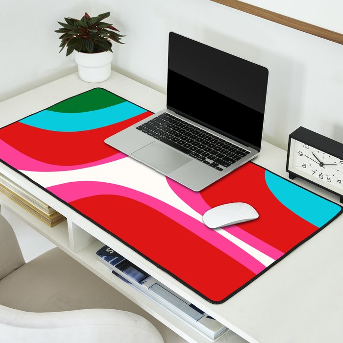 Retro Groove Vivid Mid Century Modern Abstract Pattern with Hot Pink Desk Mat Gallery Image 2