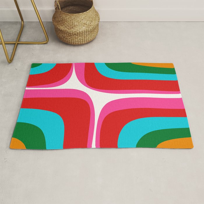 Retro Groove Vivid Mid Century Modern Abstract Pattern with Hot Pink Rug Gallery Image 1
