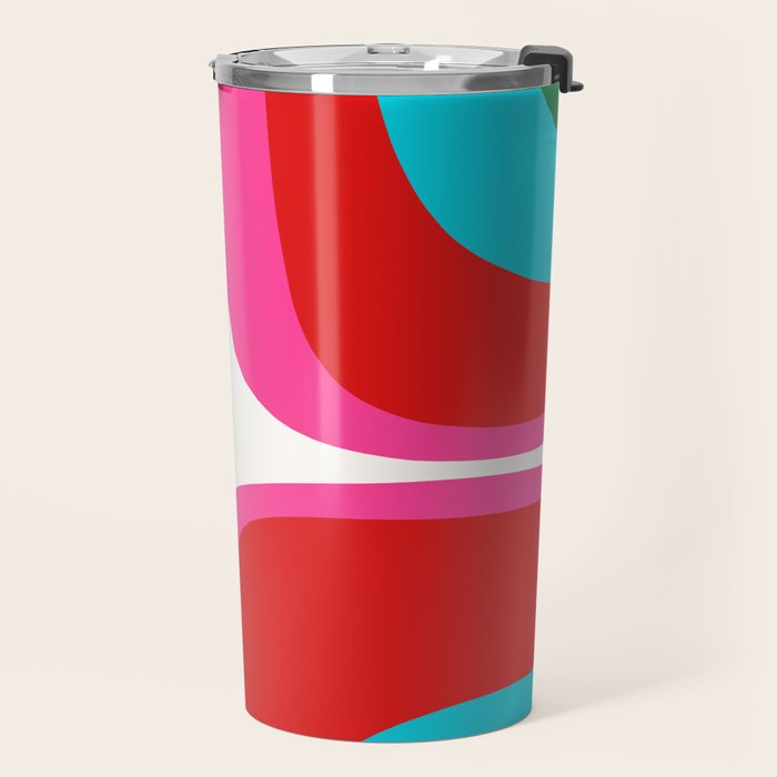 Retro Groove Vivid Mid Century Modern Abstract Pattern with Hot Pink Travel Mug Gallery Image 2