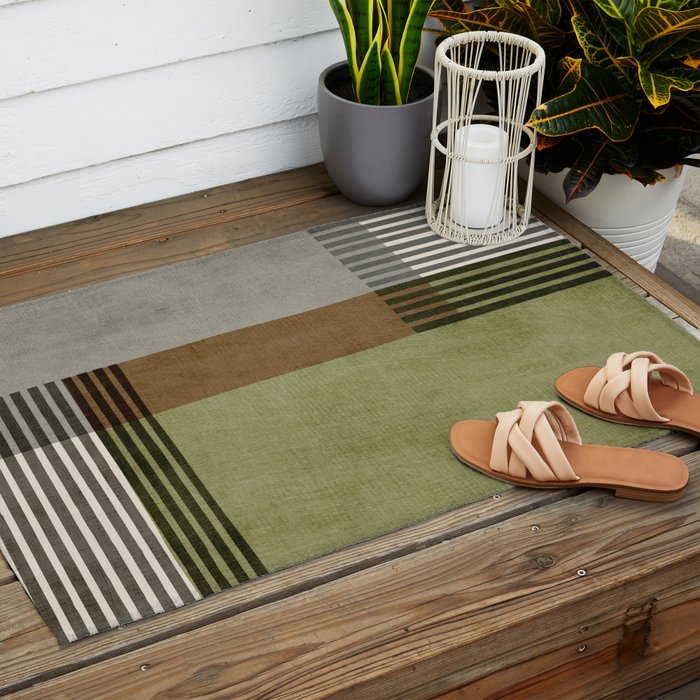 Black Green Brown Gray Bold Modern Artwork Outdoor Rug Gallery Image 2