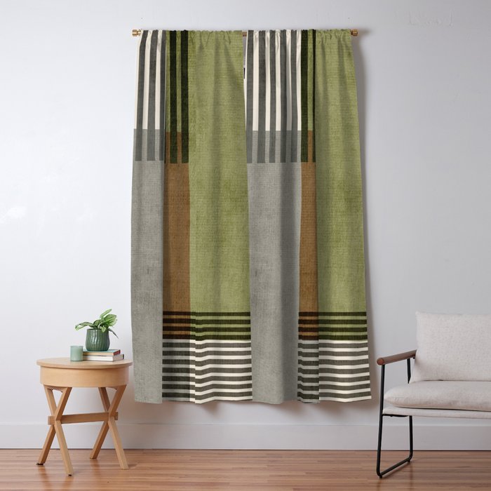Black Green Brown Gray Bold Modern Artwork Window Curtain Gallery Image 1