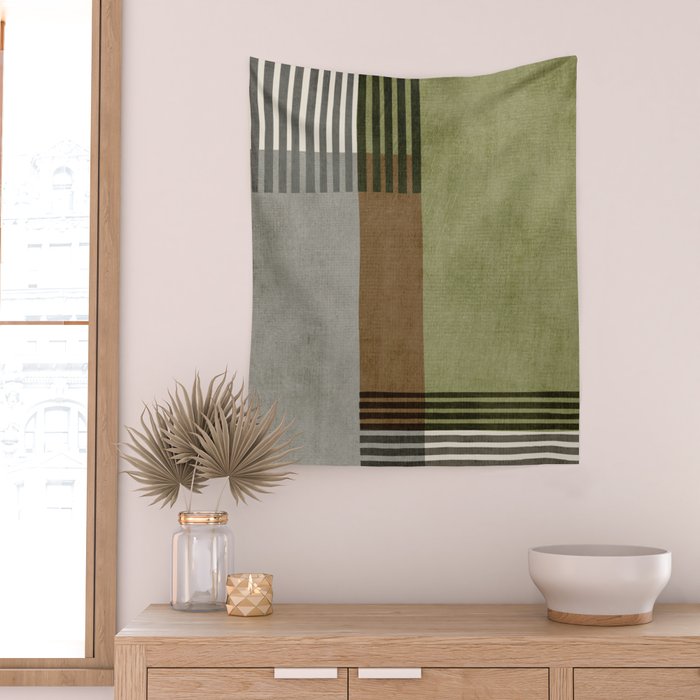 Black Green Brown Gray Bold Modern Artwork Wall Tapestry Gallery Image 2