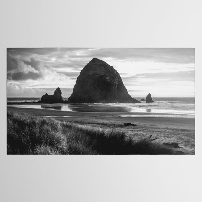 Cannon Beach Sunset - Black and White Nature Photography Tablecloth Gallery Image 2