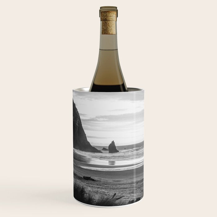 Cannon Beach Sunset - Black and White Nature Photography Wine Chiller Gallery Image 3