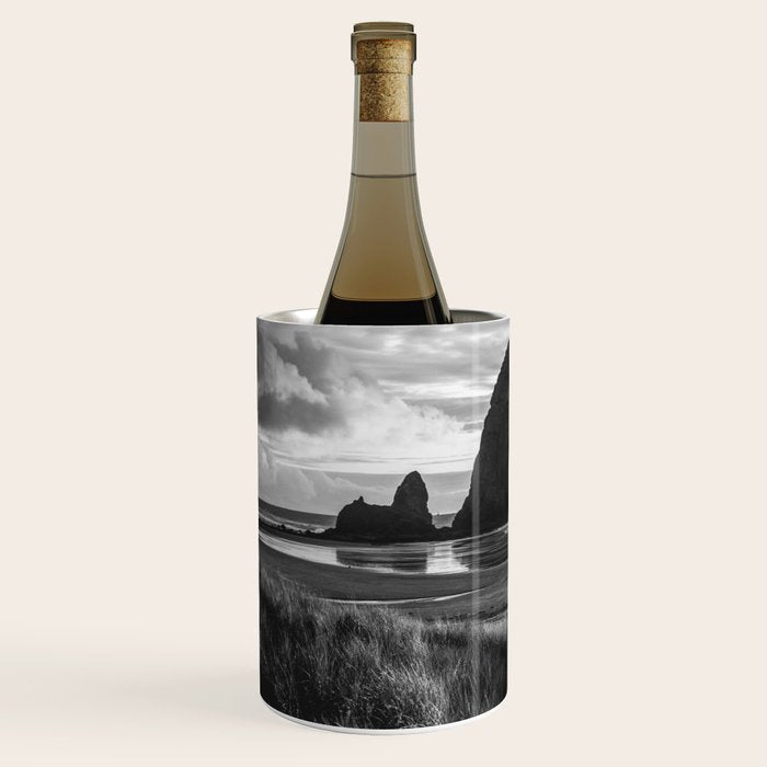 Cannon Beach Sunset - Black and White Nature Photography Wine Chiller Gallery Image 2