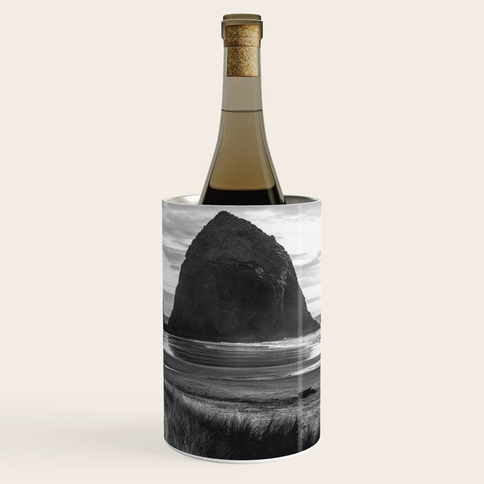 Cannon Beach Sunset - Black and White Nature Photography Wine Chiller Gallery Image 1